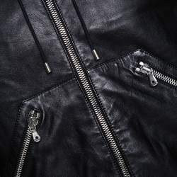 Pre Owned Dolce & Gabbana Black Leather & Jersey Lined Hooded Jacket S 