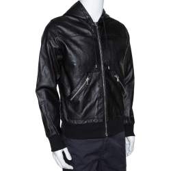 Pre Owned Dolce & Gabbana Black Leather & Jersey Lined Hooded Jacket S 