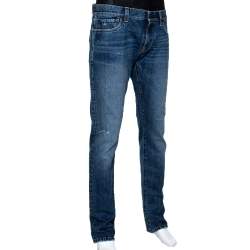 Pre Owned Dolce & Gabbana 14 Indigo Light Washed Denim Distressed Jeans L