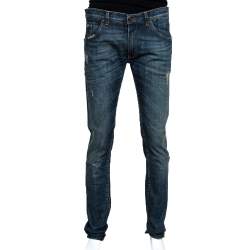 Pre Owned بنطلون جينز دولتشي أند غابانا ممزق دنيم نمط باهت أزرق 14 مقاس كبير جداً (اكس لارج)