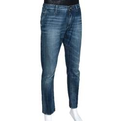 Pre Owned Dolce & Gabbana 14 Gold Blue Faded Effect Denim Fitted Jeans L