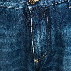 Pre Owned Dolce & Gabbana 14 Gold Blue Faded Effect Denim Fitted Jeans L
