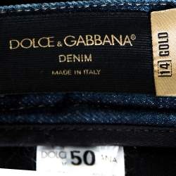 Pre Owned Dolce & Gabbana 14 Gold Blue Faded Effect Denim Fitted Jeans L
