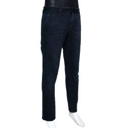 Pre Owned Dolce & Gabbana 14 Gold Dark Blue Denim Straight Leg Jeans L