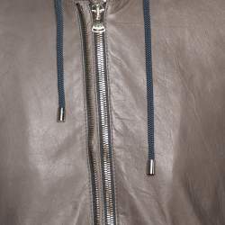 Pre Owned Dolce & Gabbana Pale Brown Leather Zip Front Hooded Jacket XL