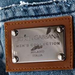 Pre Owned Dolce & Gabbana Light Blue Denim Distressed Straight Fit Jeans M