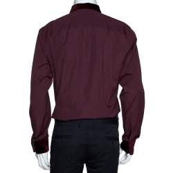 Pre Owned Dolce & Gabbana Burgundy Cotton Velvet Collar Martini Shirt L