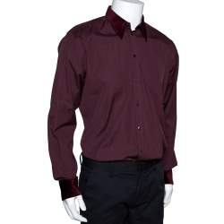 Pre Owned Dolce & Gabbana Burgundy Cotton Velvet Collar Martini Shirt L