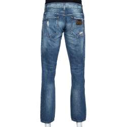 Pre Owned Dolce & Gabbana Blue Light Wash 12 Gold Fit Denim Jeans L