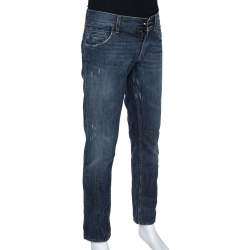 مملوكة مسبقًا Dolce & Gabbana Blue Distressed Denim 12 Gold Fit Jeans M