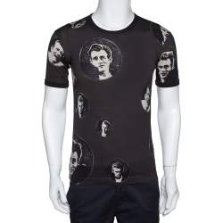 Pre Owned Dolce & Gabbana Charcoal Grey James Dean Print Cotton T-Shirt XS