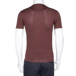 Pre Owned Dolce & Gabbana Bordeaux Peacock Print Cotton Crew Neck T-Shirt XS