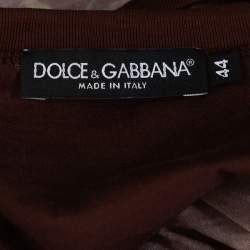 Pre Owned Dolce & Gabbana Bordeaux Peacock Print Cotton Crew Neck T-Shirt XS