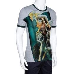 Pre Owned تي شيرت دولتشي أند غابانا مطبوع كونغ قطن رصاصي و أخضر داكن مقاس صغير جداًُ (اكس سمول)