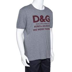 Pre Owned Dolce & Gabbana Grey Cotton King & Queen Print T Shirt L 