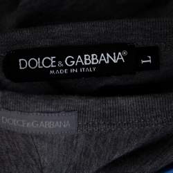 Pre Owned Dolce & Gabbana Grey Cotton King & Queen Print T Shirt L 