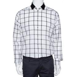 مملوكة مسبقًا Dolce and Gabbana White Cotton Grid Pattern Button Front Shirt XL
