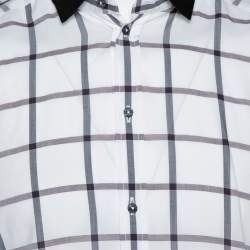 مملوكة مسبقًا Dolce and Gabbana White Cotton Grid Pattern Button Front Shirt XL