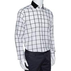 مملوكة مسبقًا Dolce and Gabbana White Cotton Grid Pattern Button Front Shirt XL