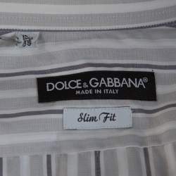Pre Owned Dolce & Gabbana Pale Grey Striped Cotton Button Front Shirt S 
