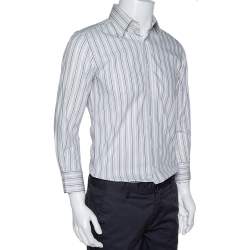 Pre Owned Dolce & Gabbana Pale Grey Striped Cotton Button Front Shirt S 