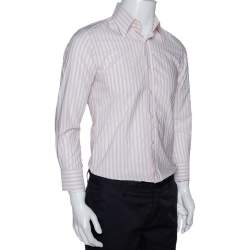 Pre Owned Dolce & Gabbana Pale Pink Striped Cotton Slim Fit Button Front Shirt M