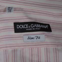 Pre Owned Dolce & Gabbana Pale Pink Striped Cotton Slim Fit Button Front Shirt M