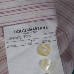Pre Owned Dolce & Gabbana Pale Pink Striped Cotton Slim Fit Button Front Shirt M