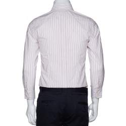 Pre Owned Dolce & Gabbana Pale Pink Striped Cotton Slim Fit Button Front Shirt M