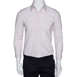 Pre Owned Dolce & Gabbana Pale Pink Striped Cotton Slim Fit Button Front Shirt M