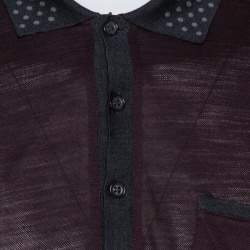 Pre Owned Dolce & Gabbana Dark Brown Knit Polka Dot Collar Detail Polo T-Shirt S