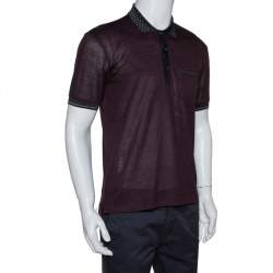 Pre Owned Dolce & Gabbana Dark Brown Knit Polka Dot Collar Detail Polo T-Shirt S