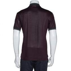 Pre Owned Dolce & Gabbana Dark Brown Knit Polka Dot Collar Detail Polo T-Shirt S