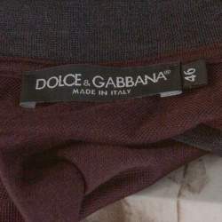 Pre Owned Dolce & Gabbana Dark Brown Knit Polka Dot Collar Detail Polo T-Shirt S