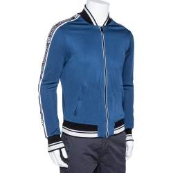 Pre Owned Dolce & Gabbana Blue Jersey Striped Logo Detail Zip Front Jacket S