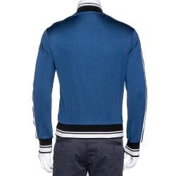 Pre Owned Dolce & Gabbana Blue Jersey Striped Logo Detail Zip Front Jacket S