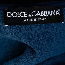 Pre Owned Dolce & Gabbana Blue Jersey Striped Logo Detail Zip Front Jacket S