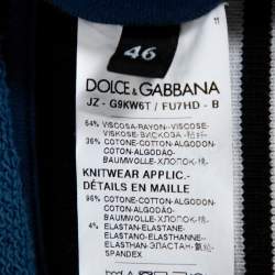 Pre Owned Dolce & Gabbana Blue Jersey Striped Logo Detail Zip Front Jacket S
