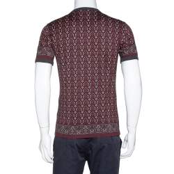 مملوكة مسبقًا تي شيرت دولتشي أند غابانا رقبة مستديرة قطن مطبوع هندسي عنابي وسط (ميديوم)