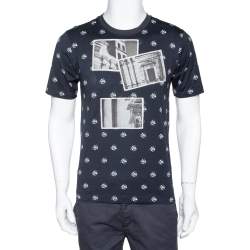 مملوكة مسبقًا تي شيرت دولتشي أند غابنا رقبة مستديرة مطبوع تجريدي قطن أزرق كحلي مقاس صغير جداً (اكس سمول)