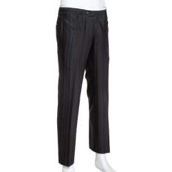 Pre Owned Dolce & Gabbana Black Stripe Patterned Wool Tailored Pants S
