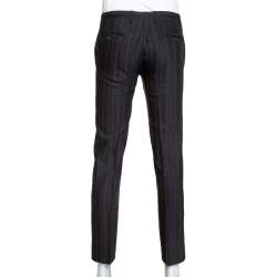 Pre Owned Dolce & Gabbana Black Stripe Patterned Wool Tailored Pants S