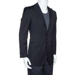 Pre Owned Dolce & Gabbana Black Pinstriped Wool Tailored Jacket XS