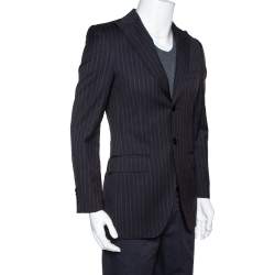 Pre Owned Dolce & Gabbana Dark Grey Striped Wool Tailored Jacket XS