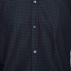 Pre Owned Dolce & Gabbana Black Dotted Cotton Jacquard Gold Fit Shirt XL