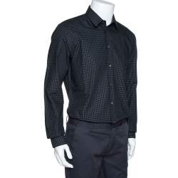 Pre Owned Dolce & Gabbana Black Dotted Cotton Jacquard Gold Fit Shirt XL