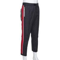 Pre Owned Dolce & Gabbana Black Pinstriped Cotton Contrast Side Stripe Pants XL