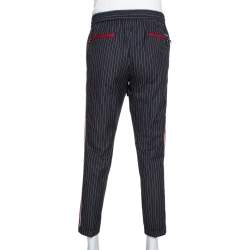 Pre Owned Dolce & Gabbana Black Pinstriped Cotton Contrast Side Stripe Pants XL