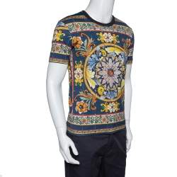 Pre Owned تي شيرت دولتشي أند غابانا مازوليس أزرق داكن مطبوع برقبة مستديرة مقاس صغير - سمول