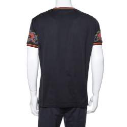 Pre Owned تي شيرت دولتشي أند غابانا قطن أسود هيرالديك برقبة مستديرة مقاس كبير جدًا - إكس لارج